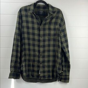 Rag & bone lightweight button down plaid black green gauze cotton size L classic